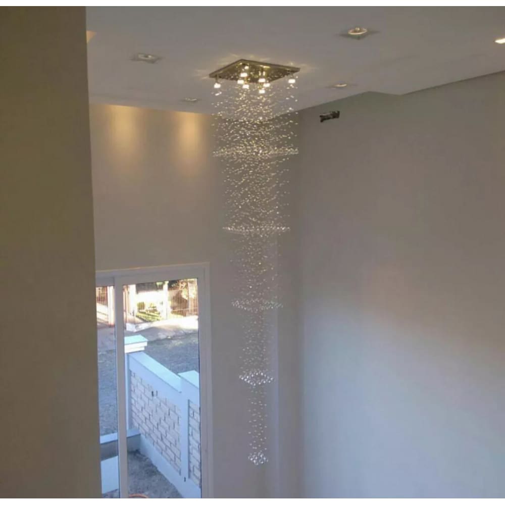 Lustre Torre De Cristal Para Vão De Escada Base Inox 45x45cm