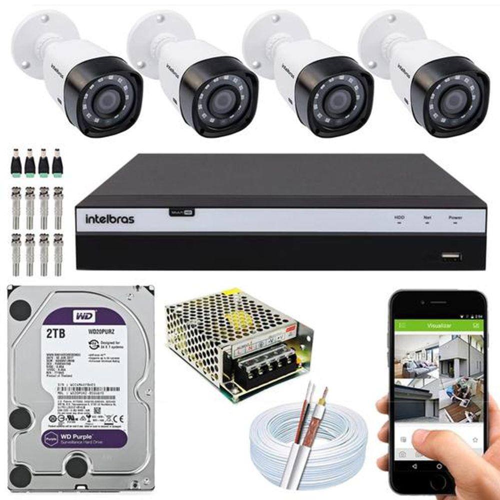 Kit Cftv 4 Câmeras Intelbras 1220b Full HD 1080p 2tb Purple