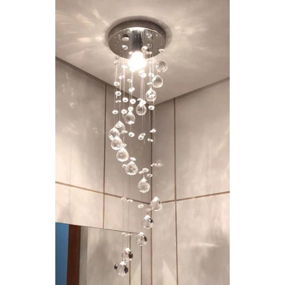 Lustre De Cristal Espiral Para Quarto/ Corredor Com Base De Inox Espelhado 15cm De Diâmetro