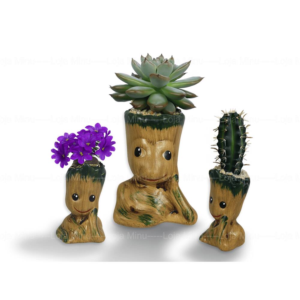 Vaso Cachepot Groot Kit 3Un Cerâmica Enfeite E Decoração