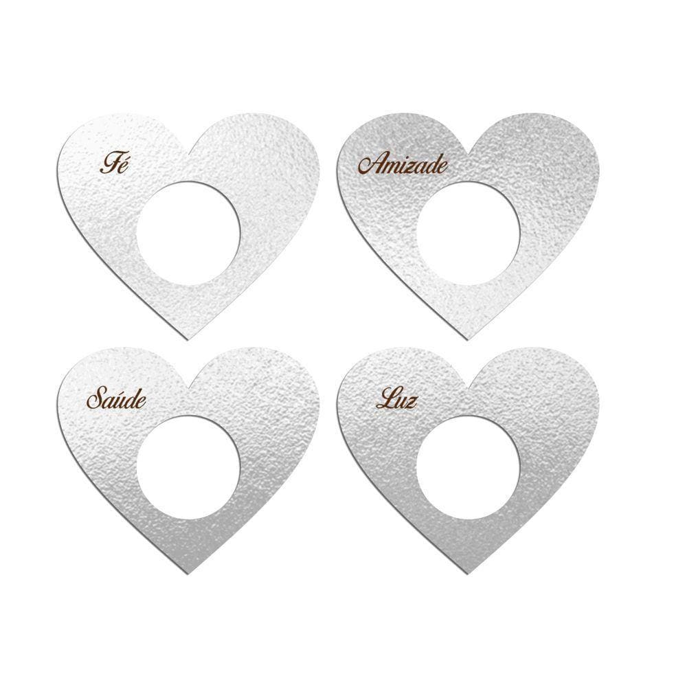 Porta Guardanapo Coração Desejos Kit 4 Peças 7,5cmx6,5cm - Cria Arte Laser Prata