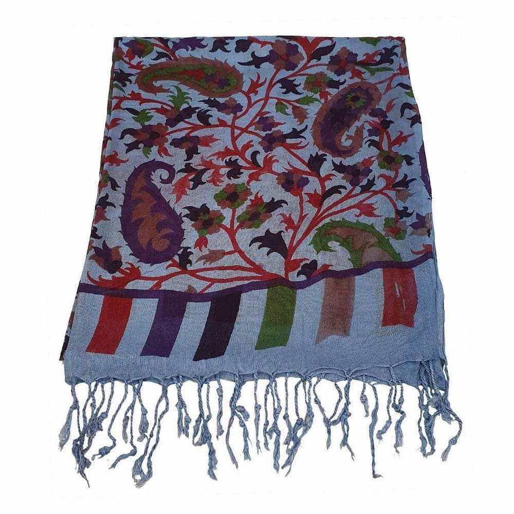 Echarpe Floral 100% Viscose Azul 70Cmx180Cm