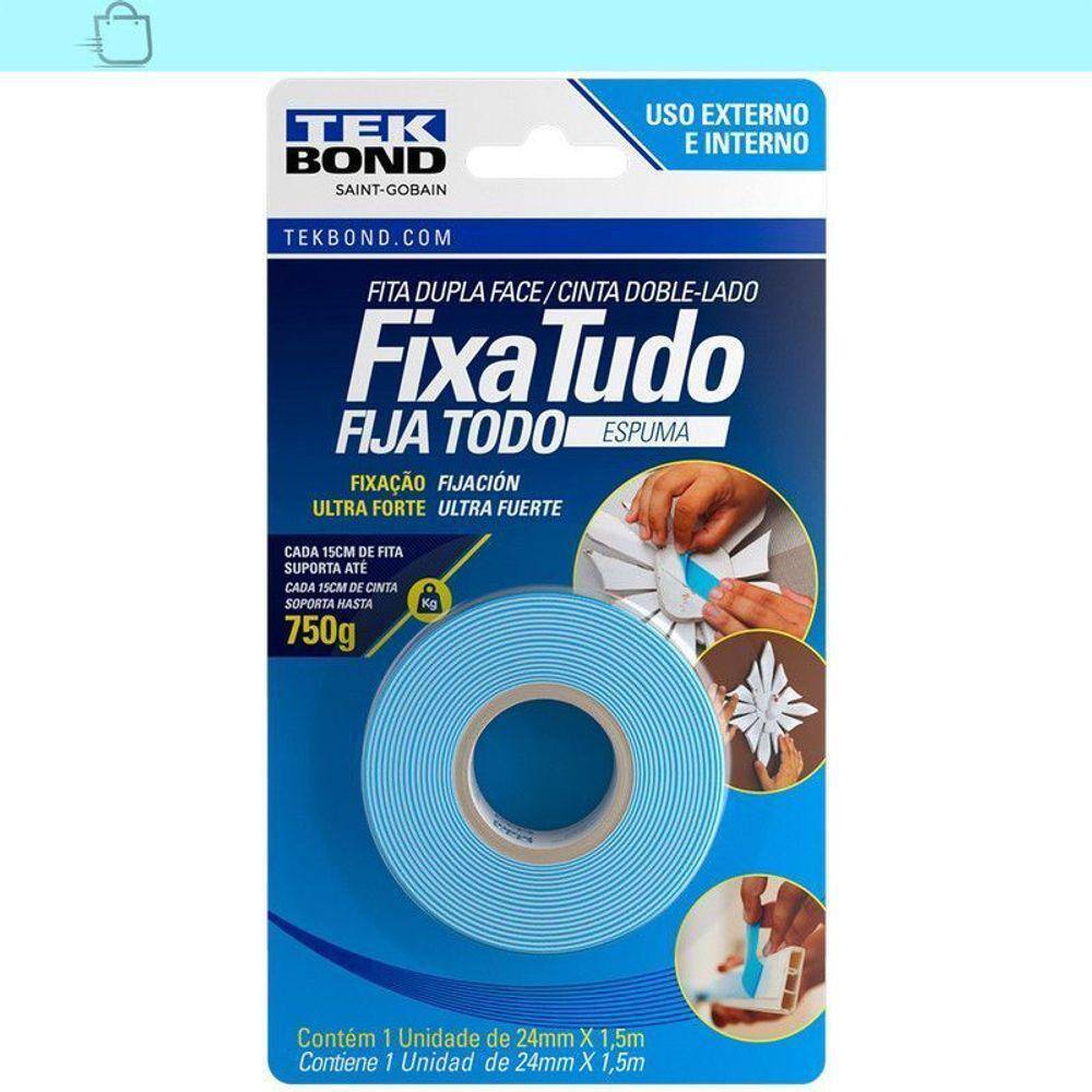 Fita Dupla Face Espuma Fixa Tudo 24mm x 1,5m