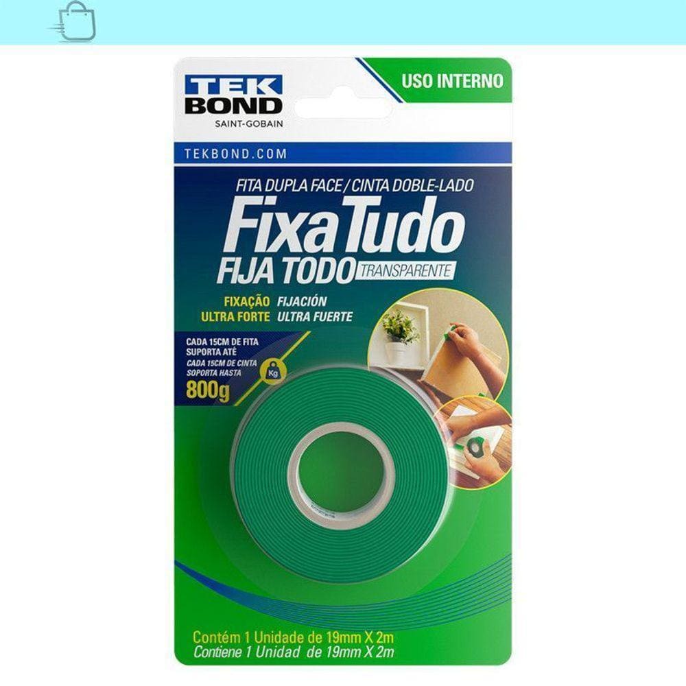 Fita Dupla Face Interna 19 Mm X 2m Fixa Tudo