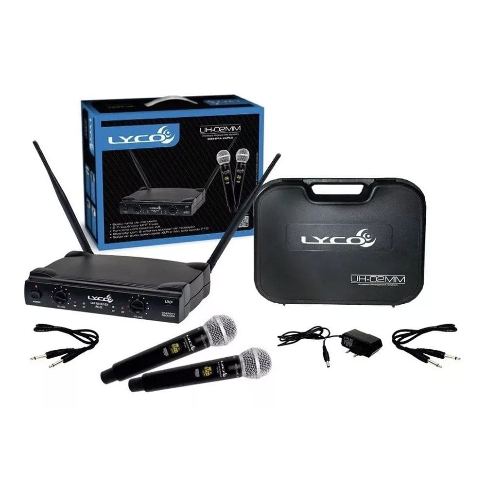 Microfone Sem Fio Profissional Lyco UH02MM UHF Duplo De Mão