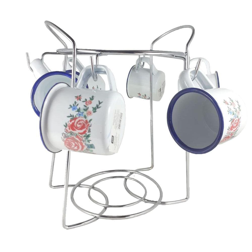 6UN CANECAS ESTAMPADA 150ml C/ SUPORTE BRANCA FLORES XÍCARA