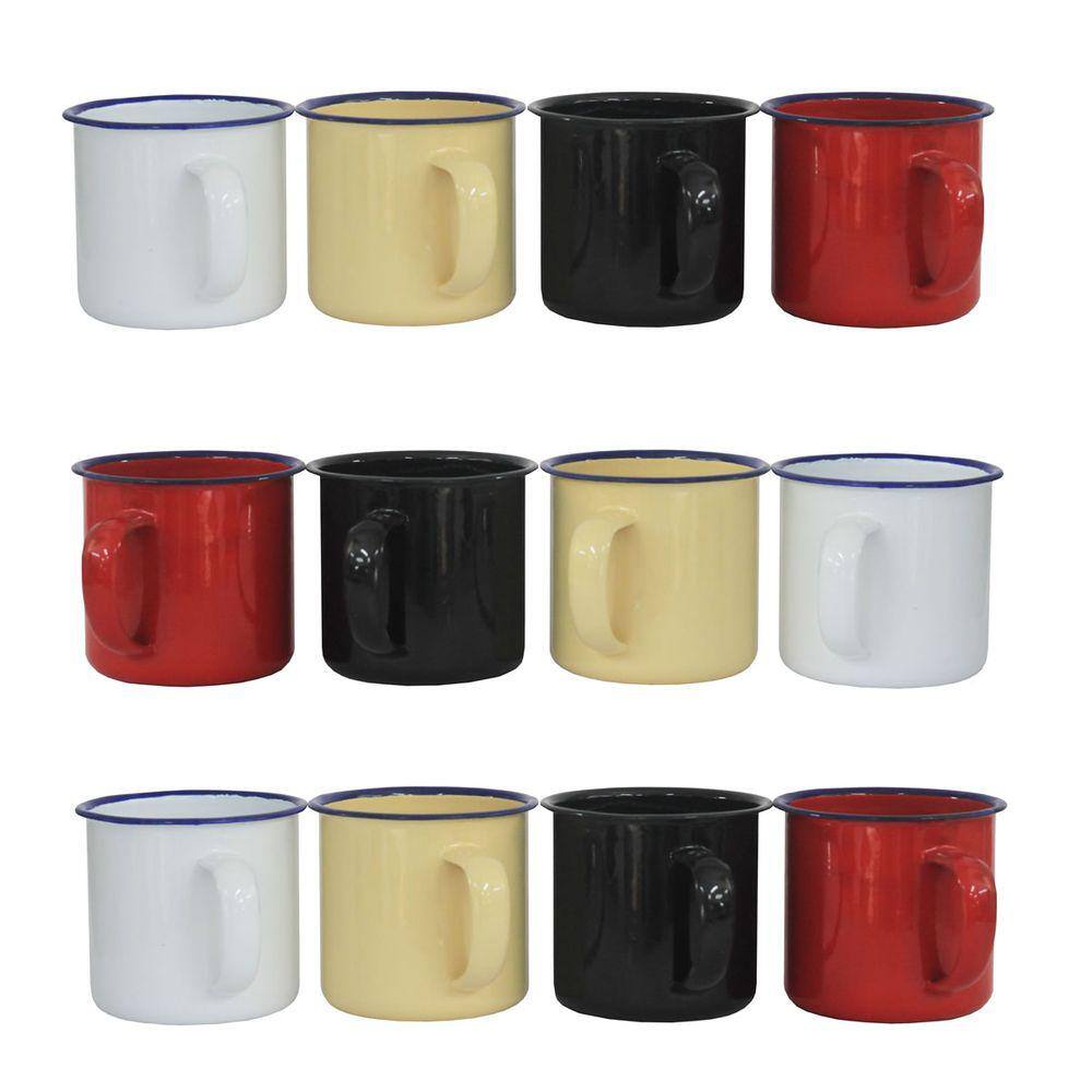 Kit 12 caneca esmaltada 90 ml xícara café chá coloridas