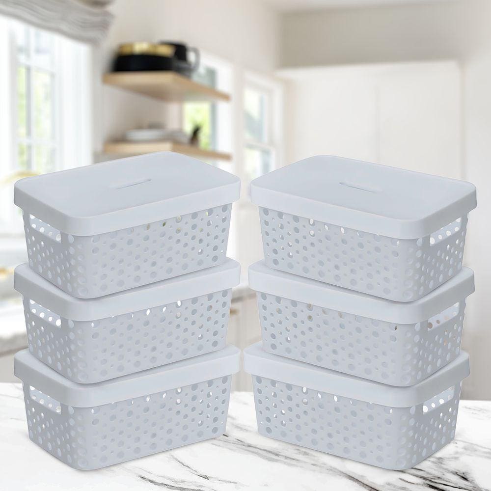 Jogo 6 Caixas Organizadoras de 450ml com Tampa Branco Rattan