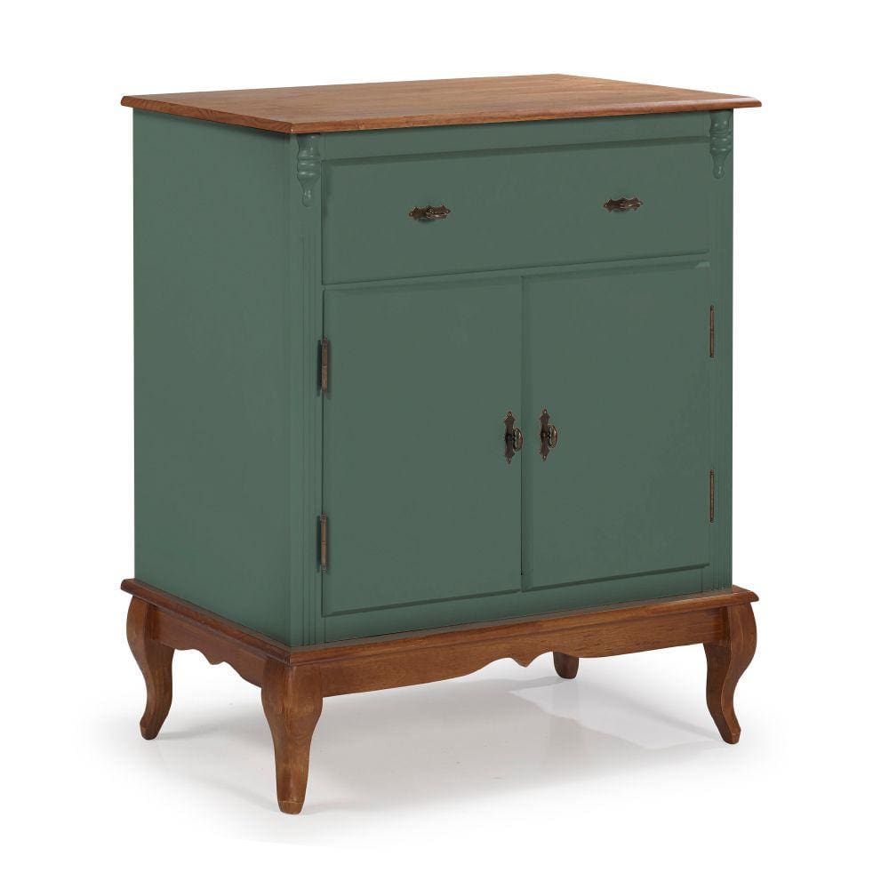 Balcão Buffet com 2 Portas e 1 Gavetas Pés Luis XV 60629 Linz Móveis - Verde Musgo/Imbuia Glazer