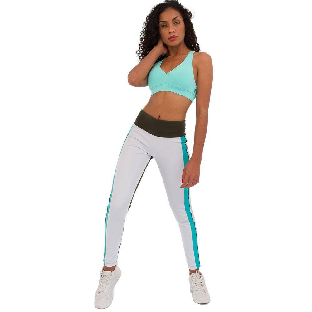 Legging Fitness Branca Verde Militar Fx Suprema
