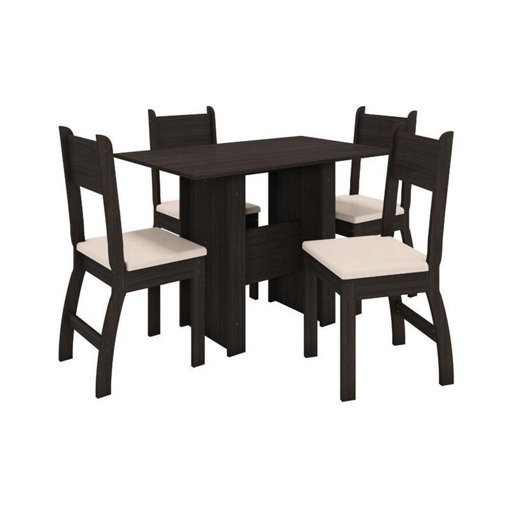 Conjunto Mesa de Jantar Milano 1,08m com 4 Cadeiras Amendoa/Savana - Poliman