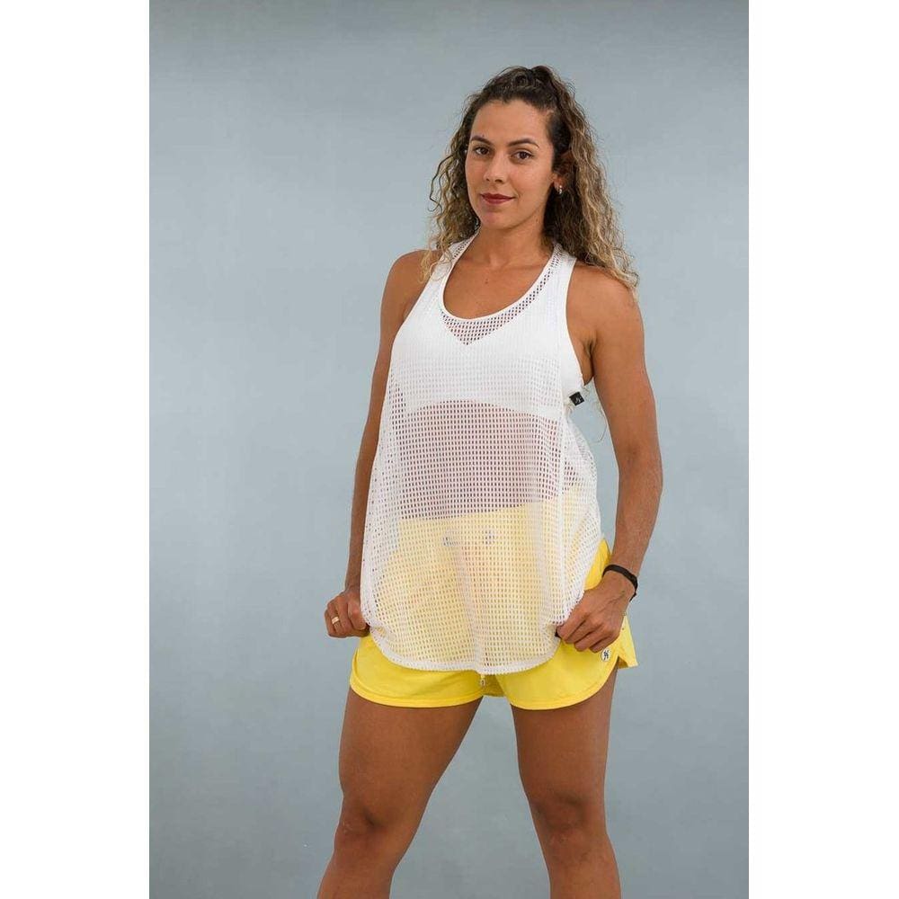 Regata Feminina Fitness Branca Tela Longa Ative