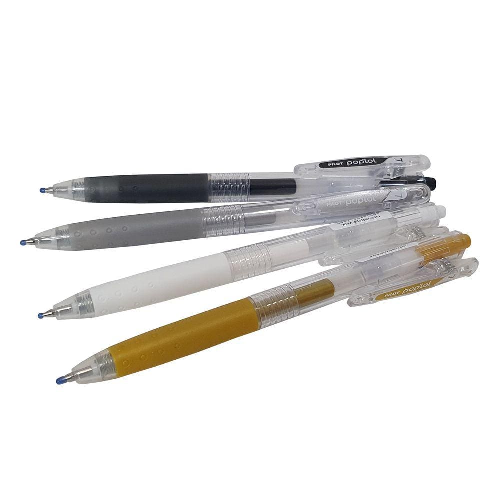 Kit 4 Canetas Pilot Gel Poplol 0.7 Preta Branca Ouro Prata