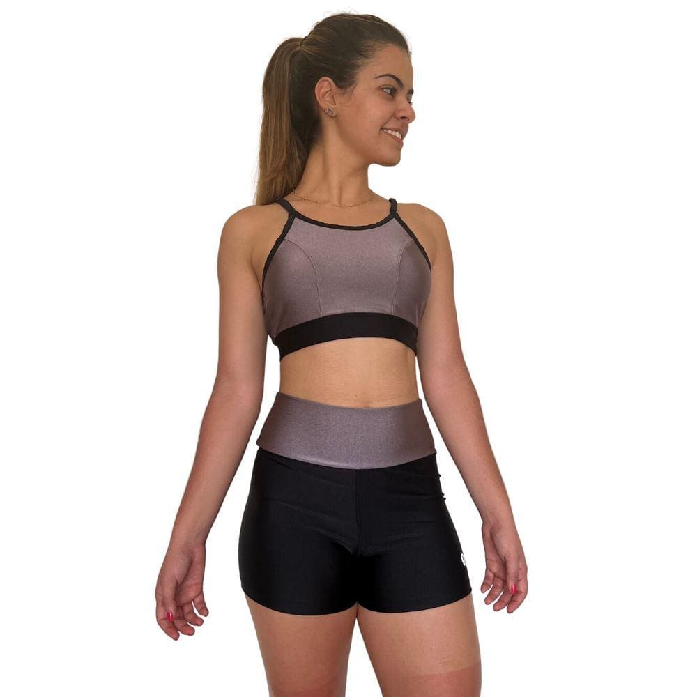 Top Fitness Cross Preto e Prata Bruna