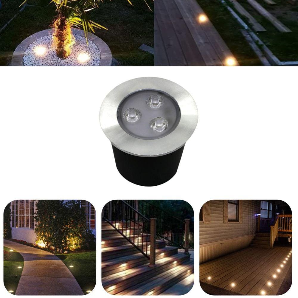 Luminária Balizador Spot Led SMD Em PVC De 3W Luz Branco Quente De Embutir Em Piso Chão Solo Gramado Jardim Escada