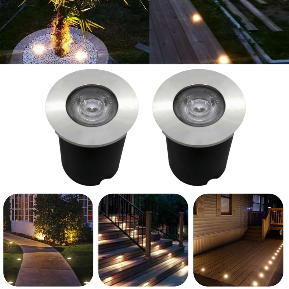 Kit 2 Luminárias Balizadores Spot Led SMD Em PVC De 1W Luz Branco Quente De Embutir Em Piso Chão Solo Gramado Jardim