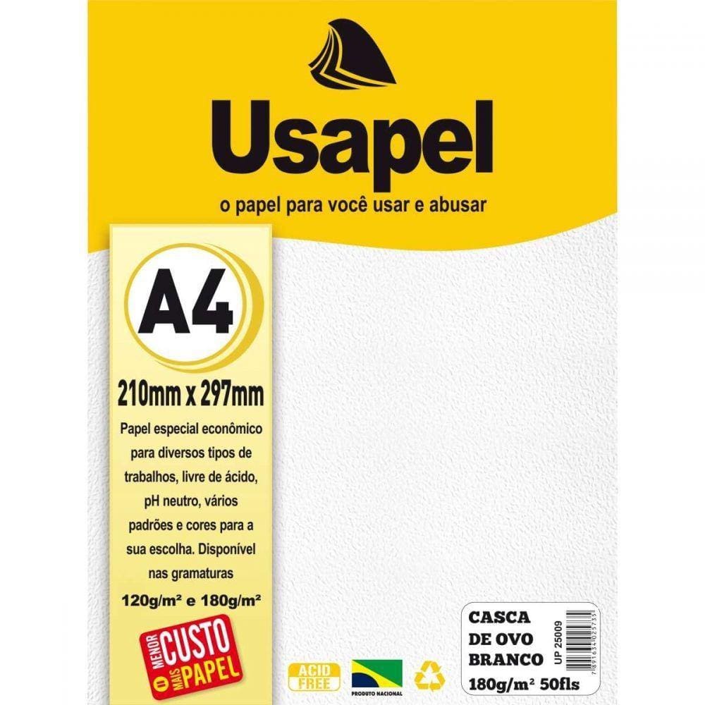 Papel A4 Casca de Ovo Branco 180g/m² 50 Folhas Usapel