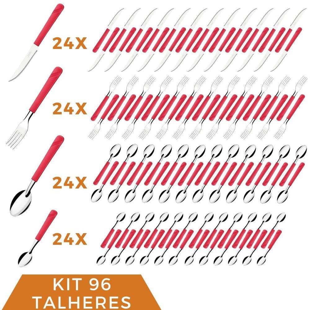 96 Talher Inox Colher Chá Garfo Faca Colher Luna Vermelho