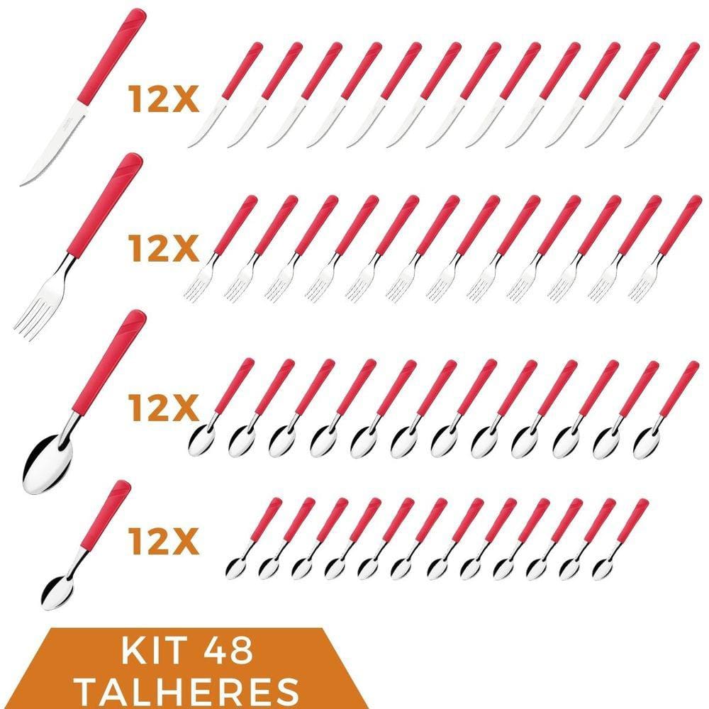 48 Talher Inox Colher Chá Garfo Faca Colher Luna Vermelho