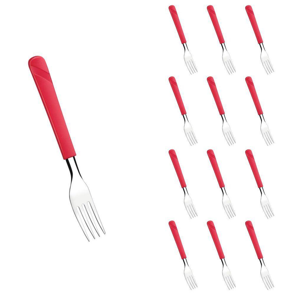 Conjunto 12 Garfos Linha Luna Vermelho Aço Inox Plástico