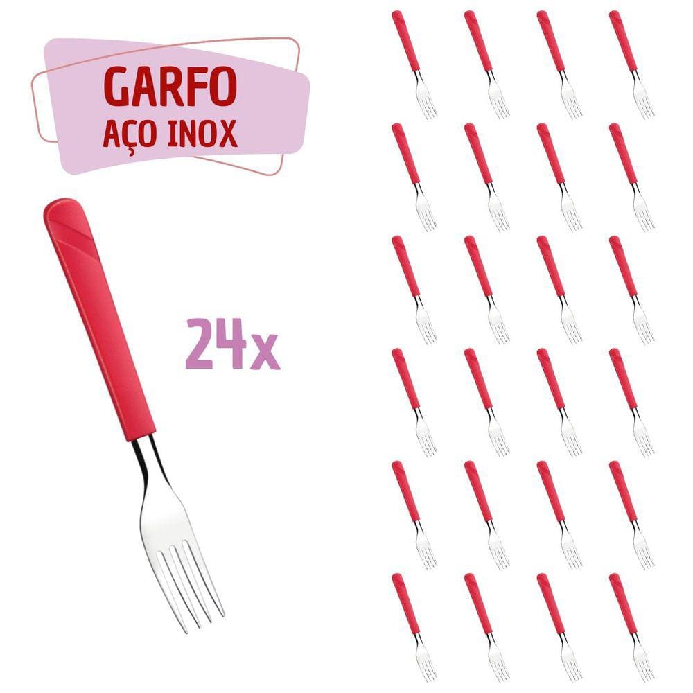 120 Garfos Vermelho Aço Inox Plástico Luna Casa Almoço