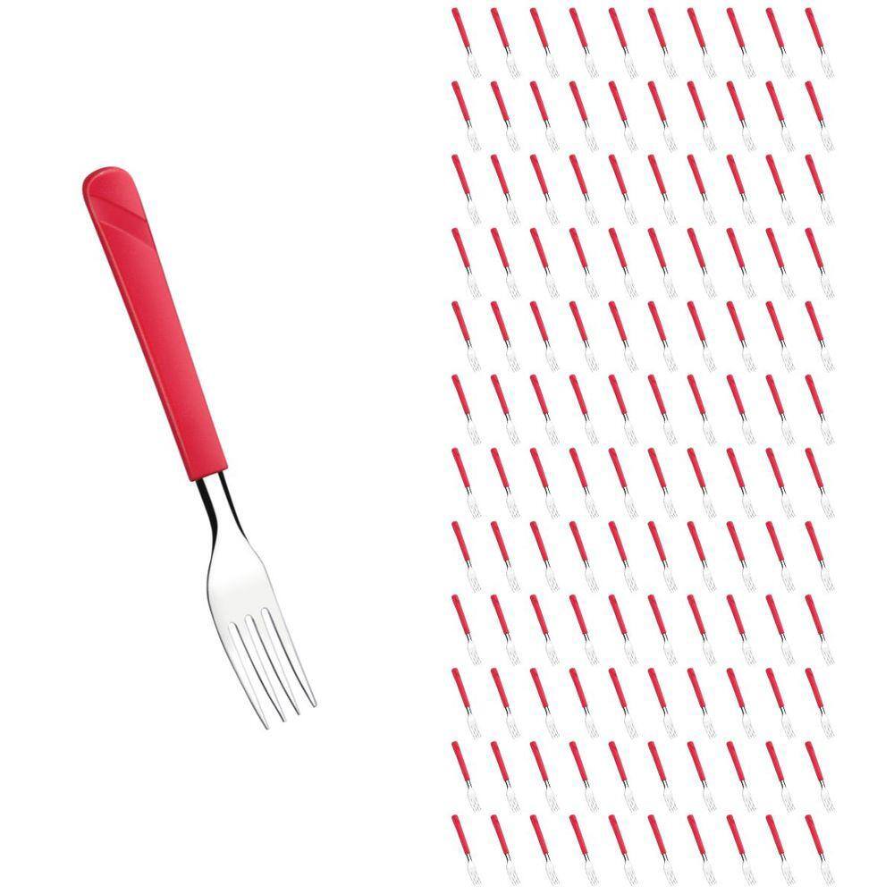 Conjunto 120 Garfos Linha Luna Vermelho Aço Inox Plástico