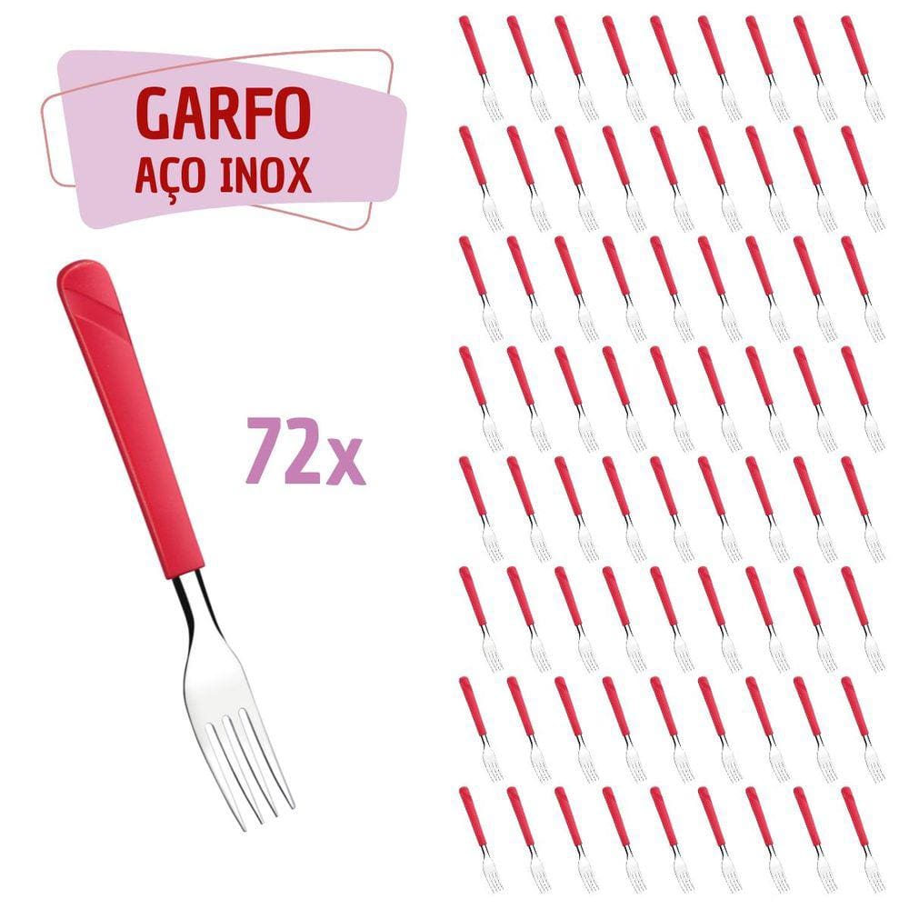 72 Garfos Vermelho Aço Inox Plástico Luna Casa Almoço