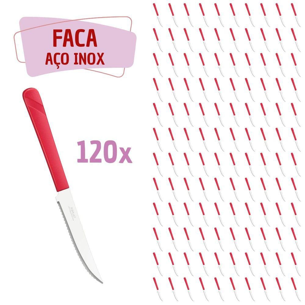 120 Facas Vermelho Aço Inox Plástico Luna Casa Almoço