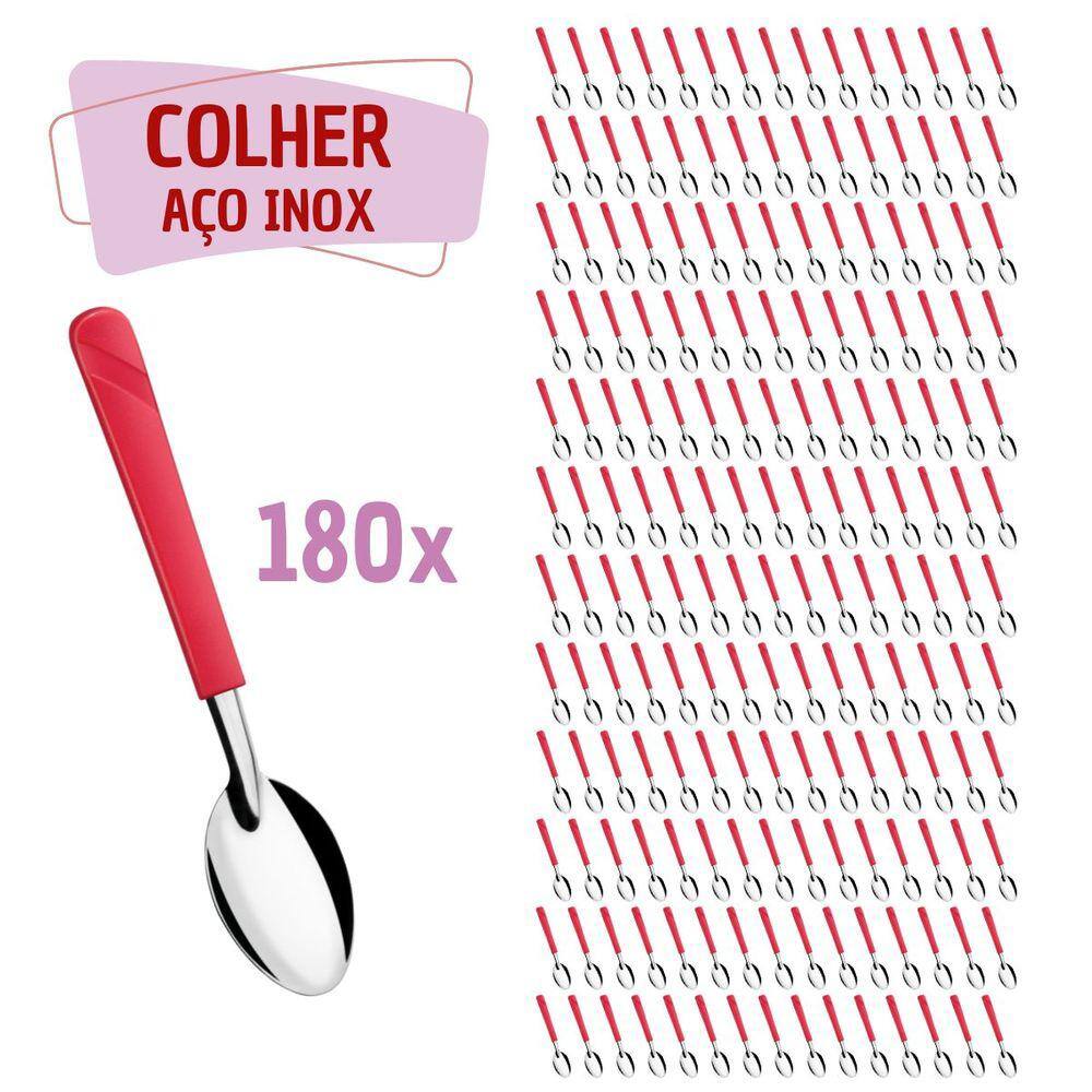 180 Colheres de Sopa Vermelho Aço Inox Plástico Luna Casa