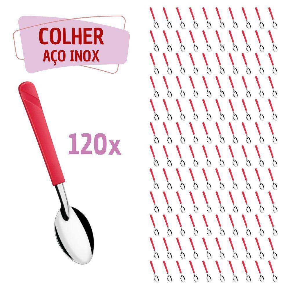 120 Colheres de Sopa Vermelho Aço Inox Plástico Luna Casa