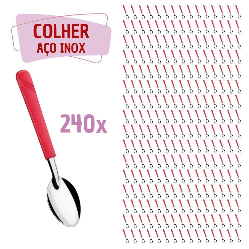 240 Colheres de Sopa Vermelho Aço Inox Plástico Luna Casa