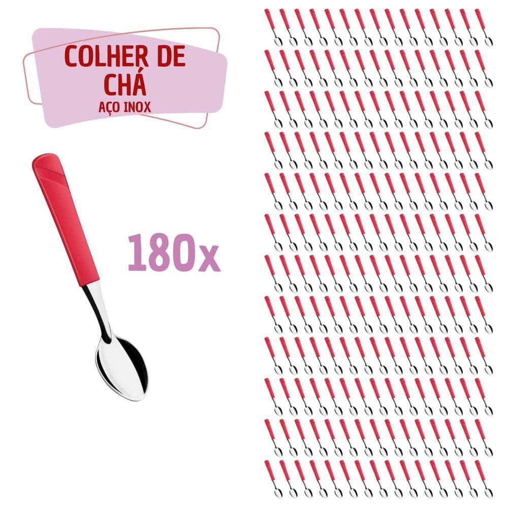 180 Colher de de Chá Vermelho Aço Inox Plástico Luna Casa