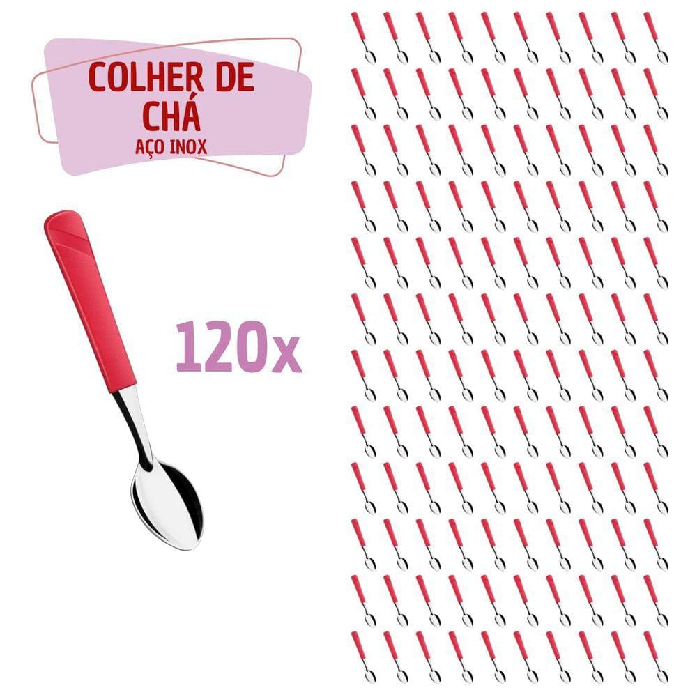 120 Colher de de Chá Vermelho Aço Inox Plástico Luna Casa