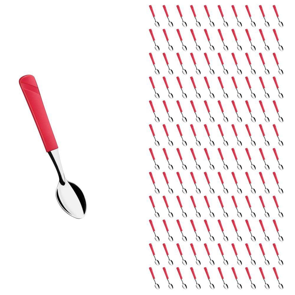 Conjunto 120 Colher de Chá Linha Luna Vermelho Aço Inox