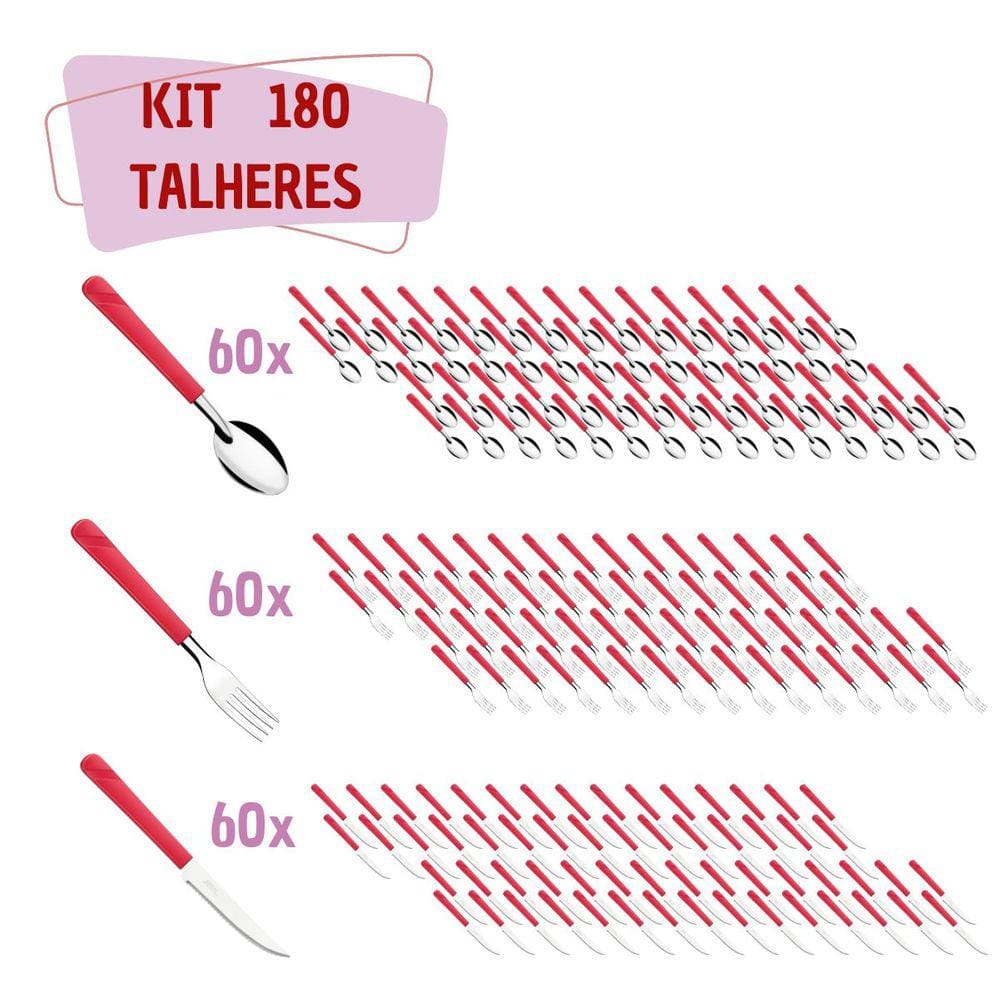 180 Peças Talheres Faca Colher Garfo Aço Inox Vermelho Luna