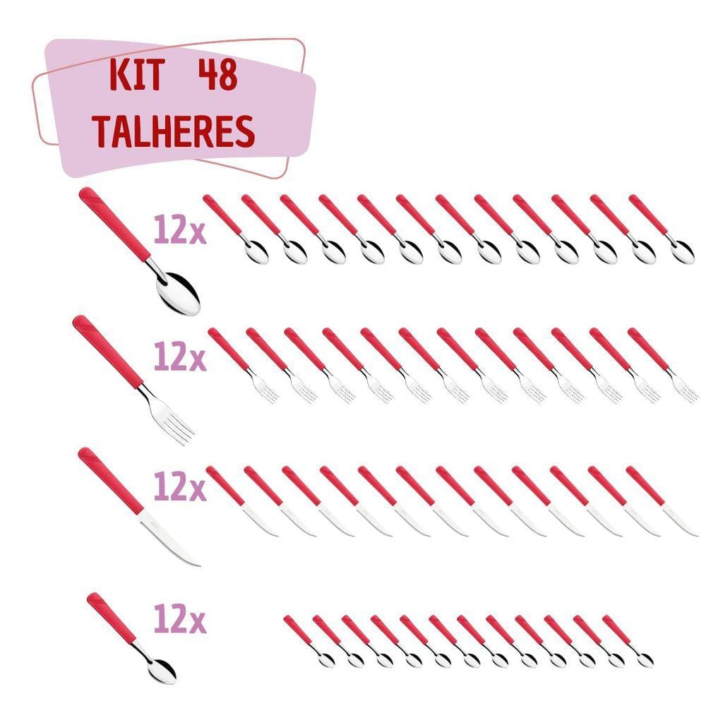 Talher 48 Inox Colher Chá Garfo Faca Colher Luna Vermelho