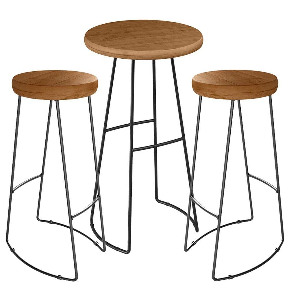 Mesa Bistro Bar E Kit 02 Banquetas Altas Aurum Peroba Preto Dhom