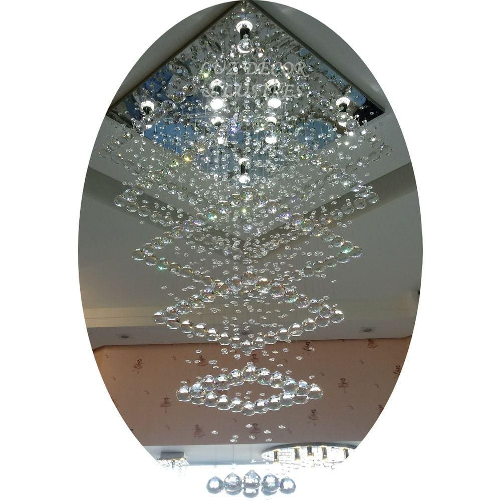 Lustre De Cristal Para Pé Direito Duplo Base De Inox 70x70cm