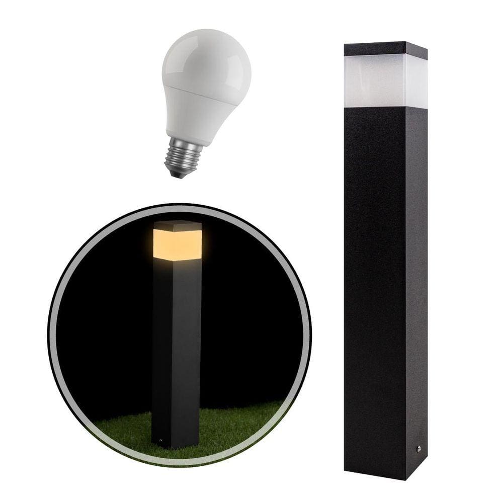 Poste Luminária Jardim 50cm Alumínio Preto + LED 12W luz Quente ST222
