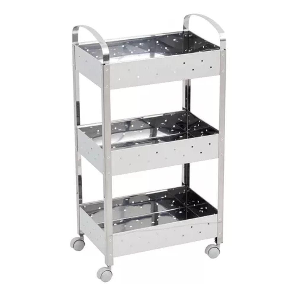 Carrinho Organizador Multiuso Aço Inox Com Rodas 77x28x40cm