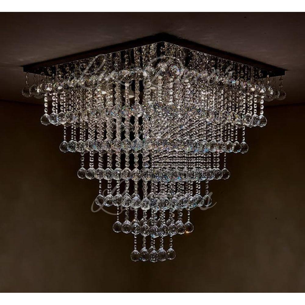 Lustre Moderno Plafon De Cristais K9 Base Inox 70x70 Para Sala