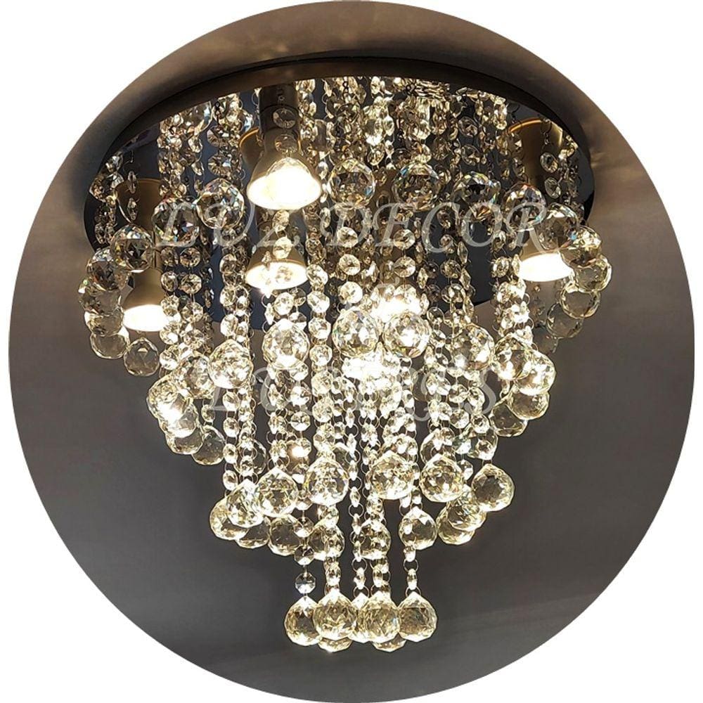 Luminária Plafon De Cristal De 30mm Para Sala De Estar Com 40cm De Diâmetro