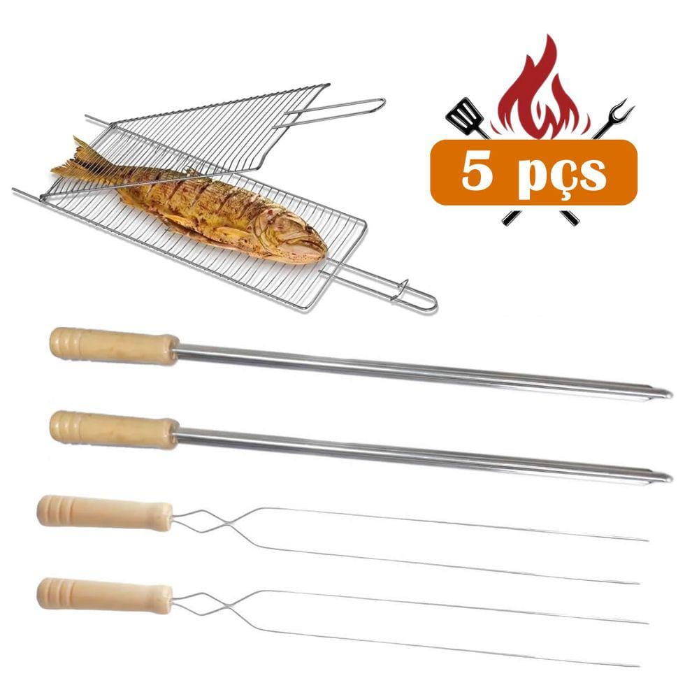 Kit Grelha 2un Espetos Duplo E 2un Simples cromado carne