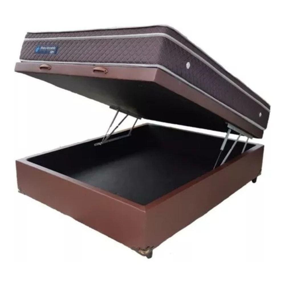 Cama Box Baú Casal Conforto Sintético Marrom + Colchão Casal Conforto Espuma D23 Com EPS 17x138x188