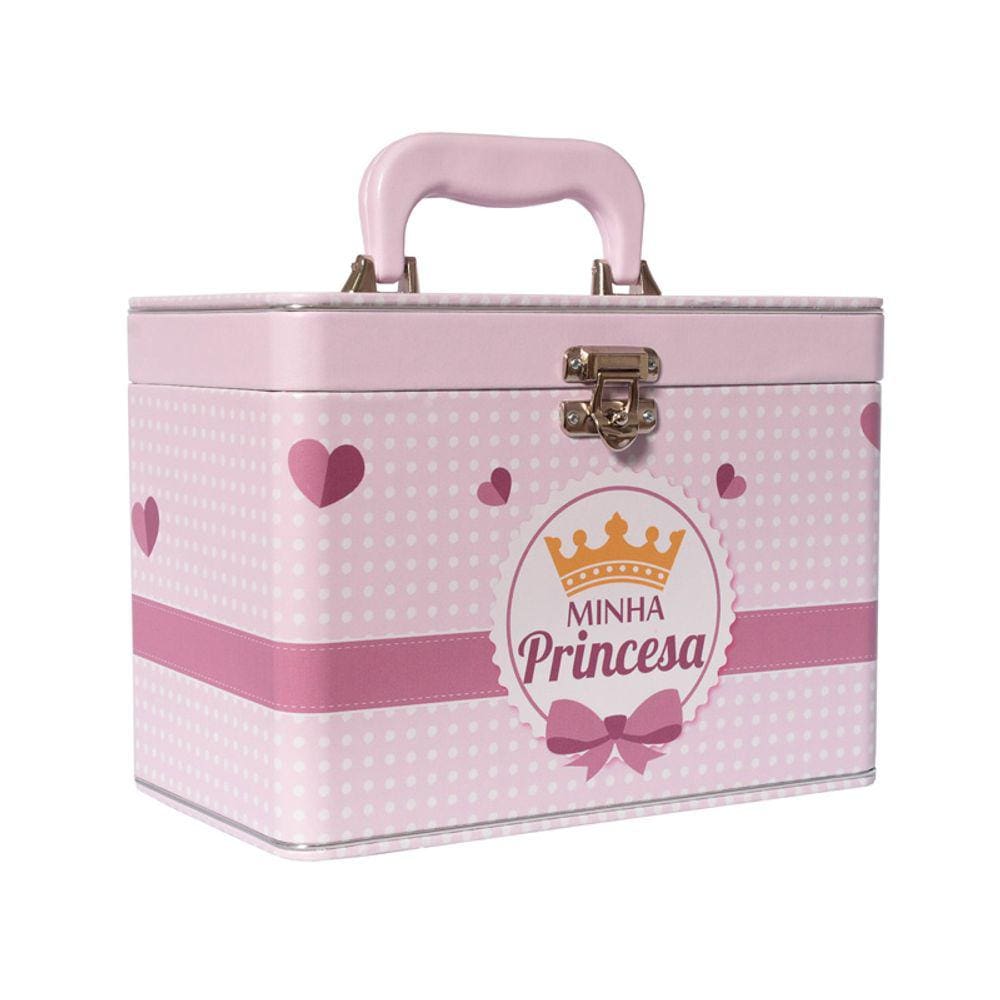 Maleta Box MINHA PRINCESA com 4 álbuns fotográficos 240 fotos 15x21 Rosa Coroa bebê infantil