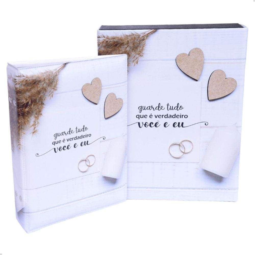 Estojo Imantado Álbum 100 Fotos 15x21 VOCÊ E EU Aliança Namorados Casamento Bodas Enlace