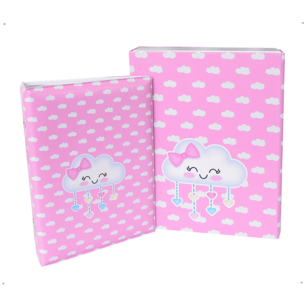 Estojo Imantado com Álbum para 100 Fotos 15x21 - NUVEM ROSA Bebê Chuva de amor Infantil Newborn