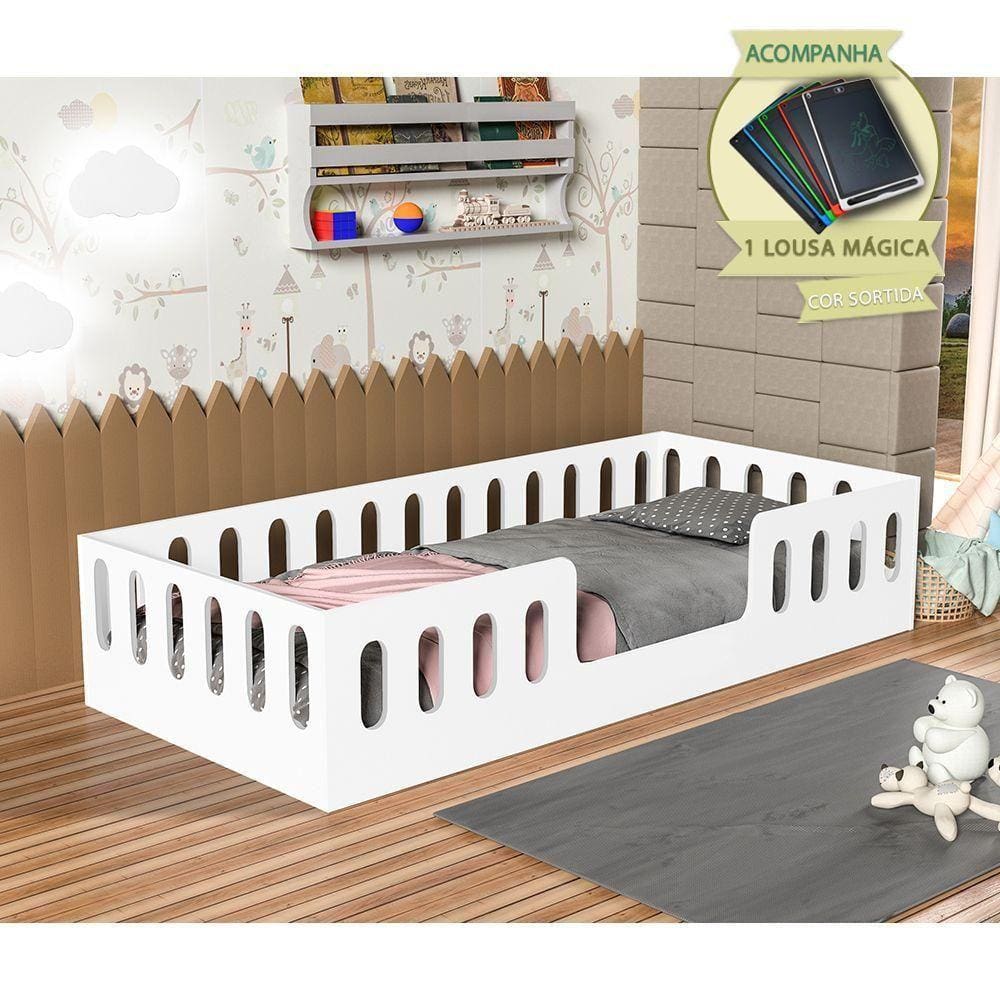 Cama Helo Solteiro Com Nicho, Led E Lousa MágicaBranca Branco