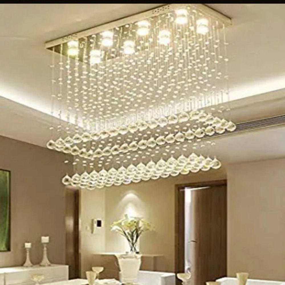 Lustre De Cristal Com Base De Inox 70x20cm Com Lâmpadas