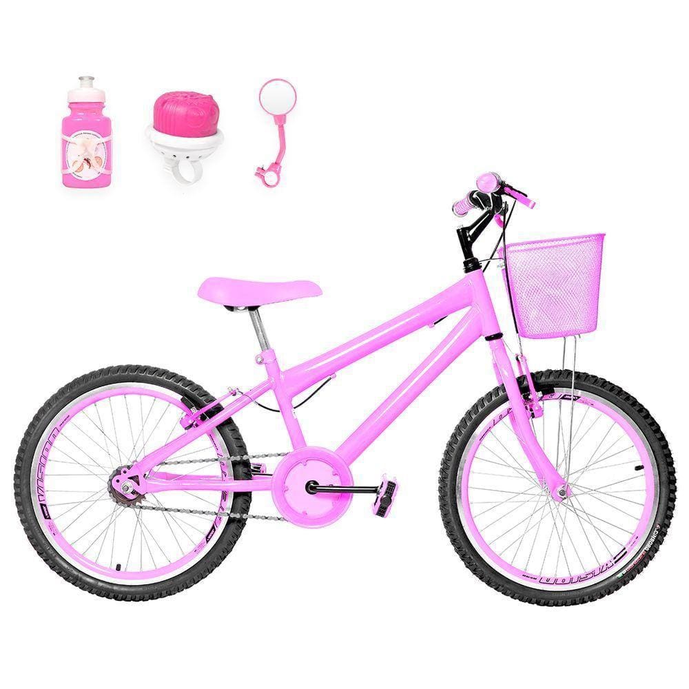 Bicicleta Infantil Feminina Aro 20 Aero + Kit Passeio Rosa